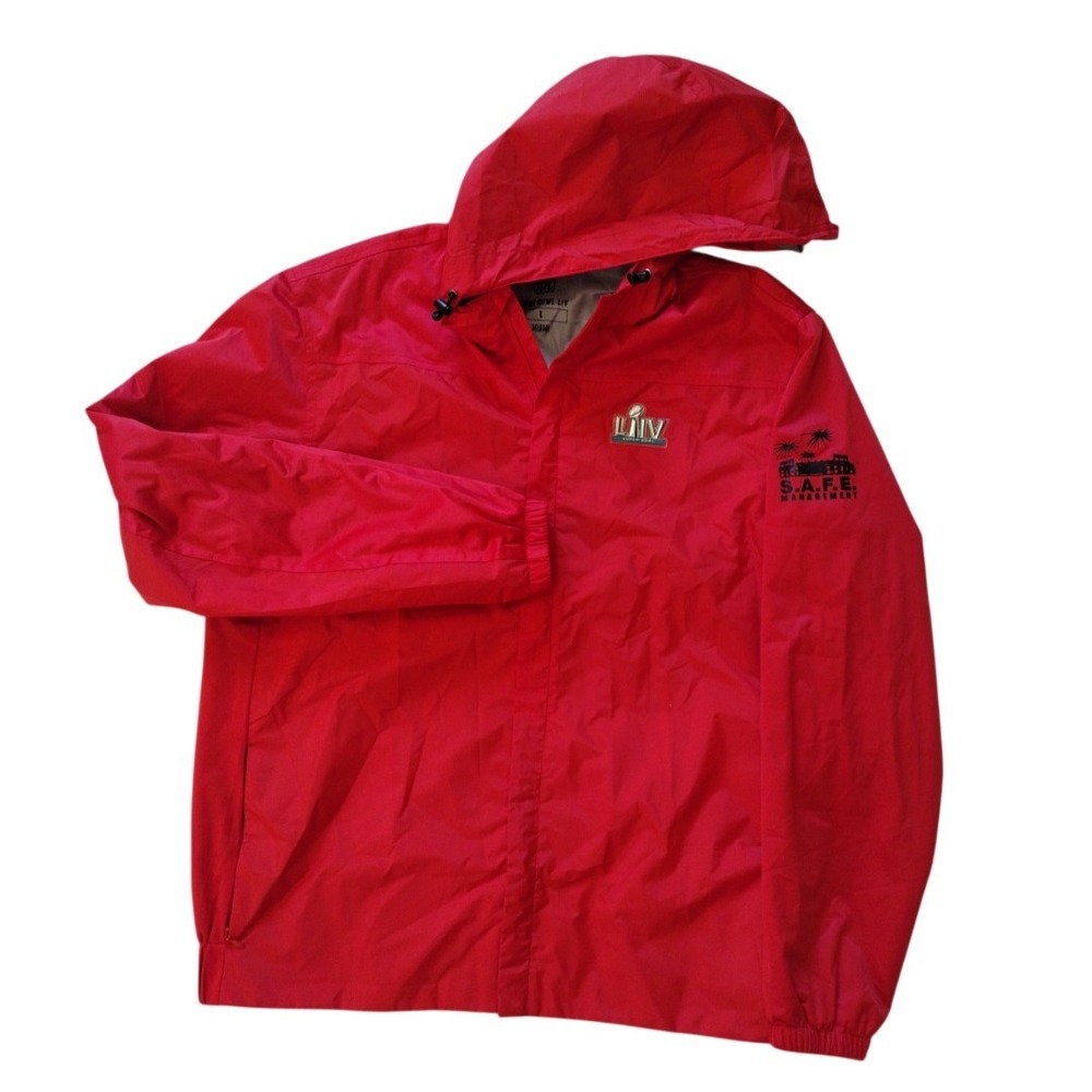 Super Bowl LIV Miami Windbreaker Man's L Red Water Proof Jacket‎ Hooded Full Zip